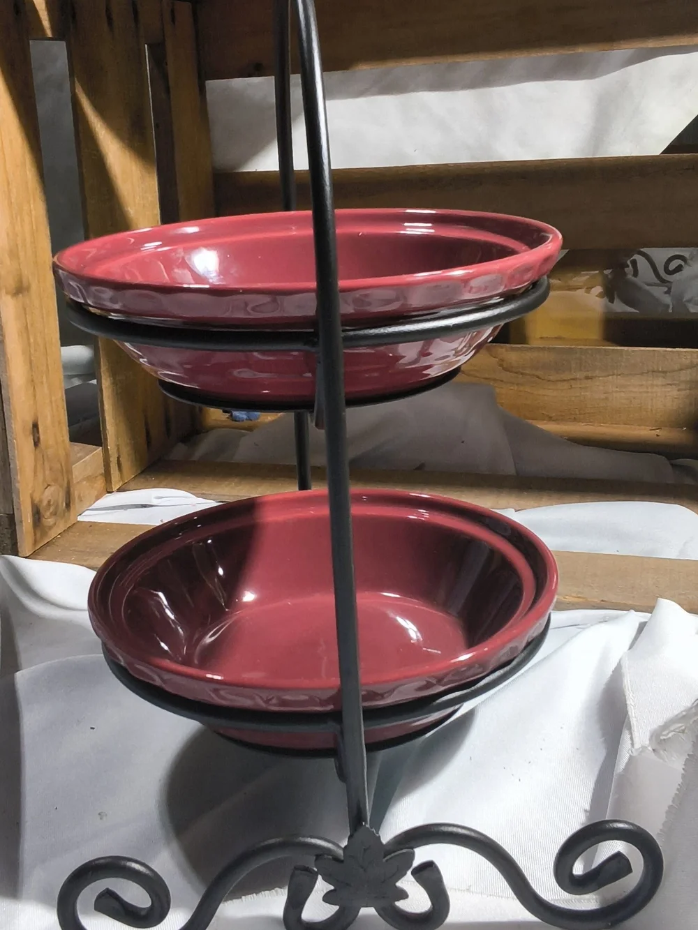 Longaberger Red Two-Tier Ceramic Serving Stand